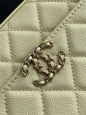 Cha.nel Clutch With Chain Top Handle Grained Calfskin Gold Tone Metal Yellow AP3238