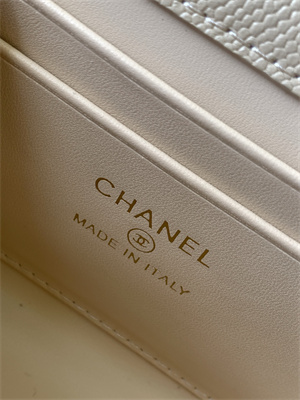 Cha.nel Clutch With Chain Top Handle Grained Calfskin Gold Tone Metal Beige AP3238