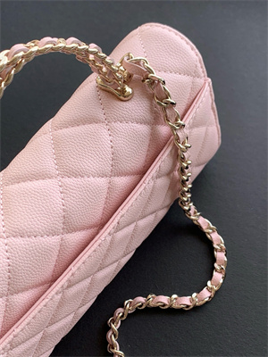 Cha.nel Clutch With Chain Top Handle Grained Calfskin Gold Tone Metal Pink AP3238