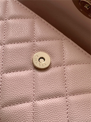 Cha.nel Clutch With Chain Top Handle Grained Calfskin Gold Tone Metal Pink AP3238