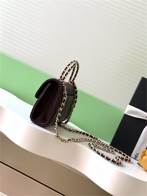 Cha.nel Clutch With Chain Top Handle Grained Calfskin Gold Tone Metal Burgundy AP3238