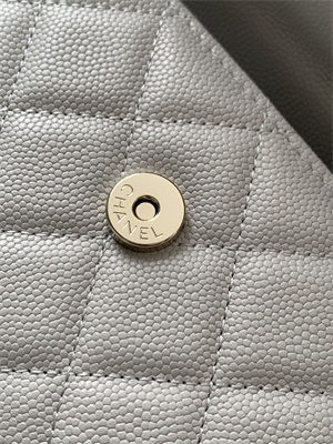 Cha.nel Clutch With Chain Top Handle Grained Calfskin Gold Tone Metal Grey AP3238