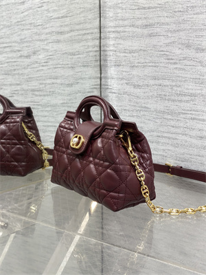 CD Jolie Top Handle Mini Bag Cannage Lambskin Burgundy