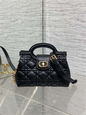 CD Jolie Top Handle Mini Bag Cannage Lambskin Black