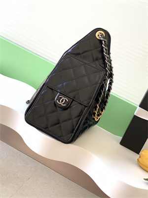 Ch*el 25 small handbag shinny smooth calfskin gold/silver tone metal black as5293