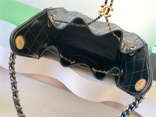 Ch*el 25 small handbag shinny smooth calfskin gold/silver tone metal black as5293