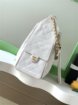 Ch*el 25 medium handbag grained calfskin gold tone metal white as5311