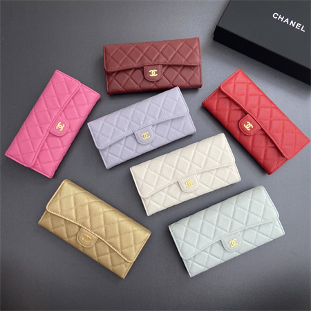Ch*el long wallet grained calfskin a80758