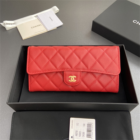 Ch*el long wallet grained calfskin a80758