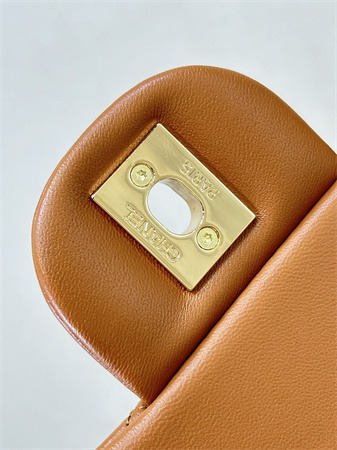 Ch*el mini classic flap bag lambskin gold tone metal caramel color 01116 top
