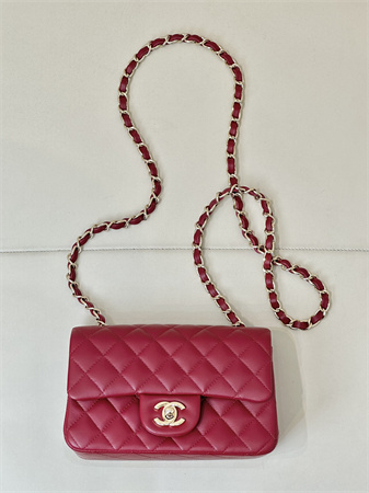 Ch*el mini classic flap bag lambskin gold tone metal red color 01116 top