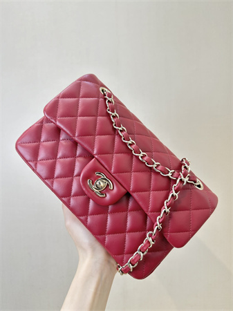 Ch*el small classic flap bag lambskin gold tone metal red color 01117 top
