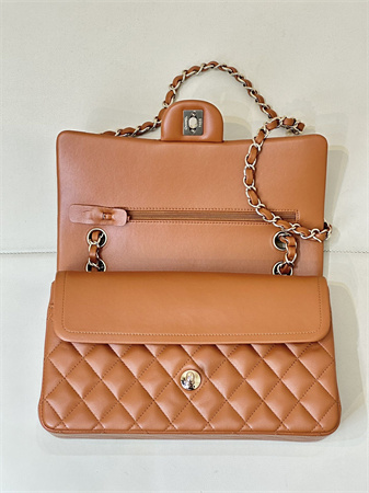 Ch*el medium classic flap bag lambskin gold tone metal caramel color 01112 top