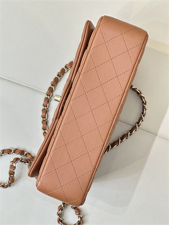 Ch*el medium classic flap bag lambskin gold tone metal caramel color 01112 top