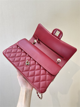 Ch*el medium classic flap bag lambskin gold tone metal red color 01112 top
