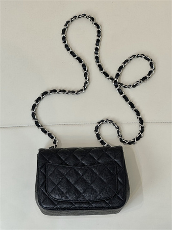 ch*el S*per mini classic flap bag grained calfskin silver tone metal black 01115 top