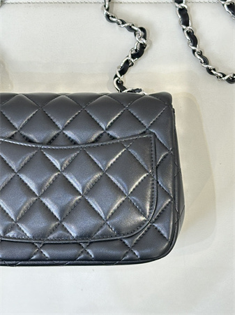 ch*el S*per mini classic flap bag lambskin silver tone metal black 01115 top