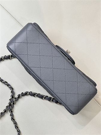 Ch*el mini classic flap bag grained calfskin silver tone metal dk grey 01116 top