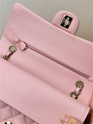Ch*el medium classic flap bag grained calfskin gold tone metal pink 01112 top