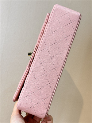 Ch*el medium classic flap bag grained calfskin gold tone metal pink 01112 top