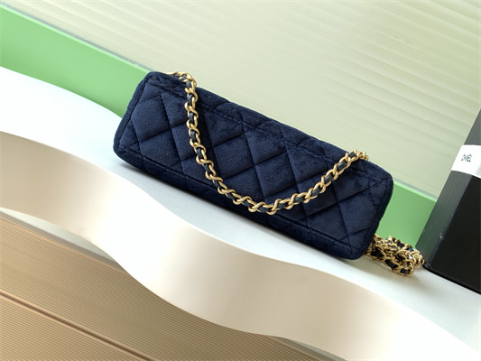 Cha.nel Mini Shopping Bag Kelly Bag Velvet Gold-Tone Metal Dk Blue AS4416