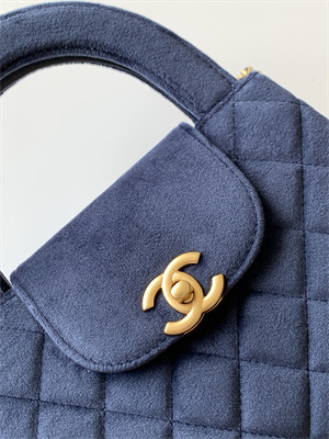 Cha.nel Mini Shopping Bag Kelly Bag Velvet Gold-Tone Metal Dk Blue AS4416