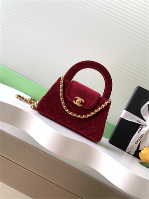 Cha.nel Mini Shopping Bag Kelly Bag Velvet Gold-Tone Metal Red AS4416