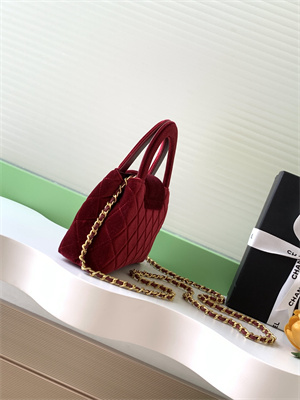 Cha.nel Mini Shopping Bag Kelly Bag Velvet Gold-Tone Metal Red AS4416
