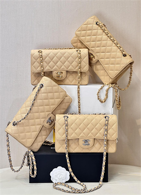 Ch*el small classic flap bag grained calfskin gold tone metal beige 01117 top