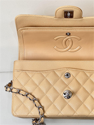 Ch*el small classic flap bag grained calfskin silver tone metal beige 01117 top