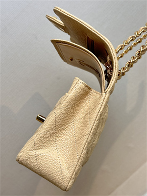 Ch*el medium classic flap bag grained calfskin gold tone metal beige 01112 top
