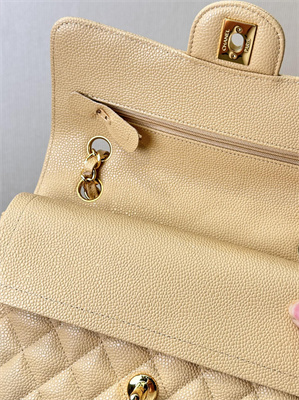 Ch*el medium classic flap bag grained calfskin gold tone metal beige 01112 top