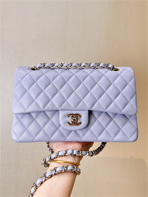 Ch*el medium classic flap bag grained calfskin gold tone metal lt purple 01112 top