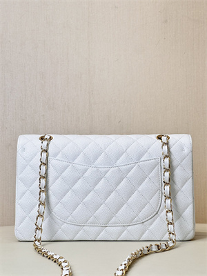 Ch*el small classic flap bag grained calfskin gold tone metal white 01117 top
