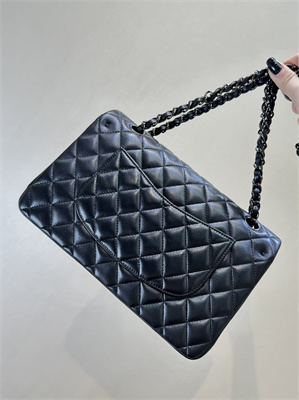 Ch*el medium classic flap bag lambskin gun metal black 01112 top