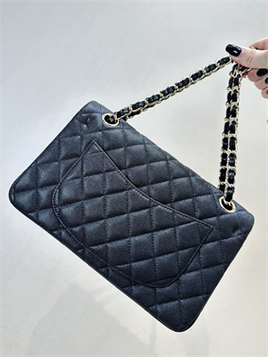 Ch*el small classic flap bag grained calfskin gold tone metal black 01117 top