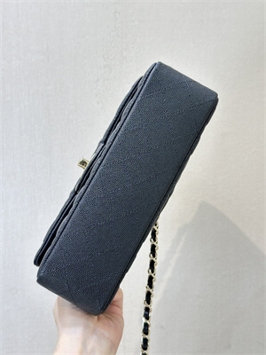 Ch*el small classic flap bag grained calfskin gold tone metal black 01117 top