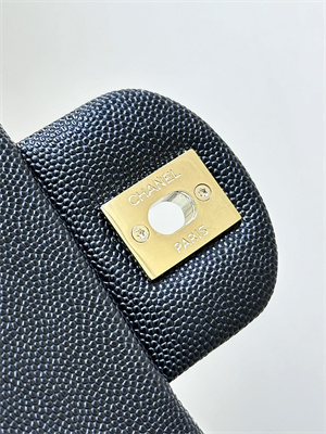 Ch*el small classic flap bag grained calfskin gold tone metal black 01117 top