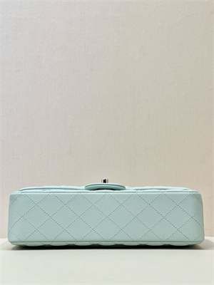 Ch*el medium classic flap bag grained calfskin silver tone metal mint 01112 top