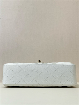 Ch*el small classic flap bag grained calfskin gold tone metal white 01117 top