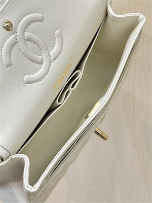Ch*el small classic flap bag grained calfskin gold tone metal white 01117 top