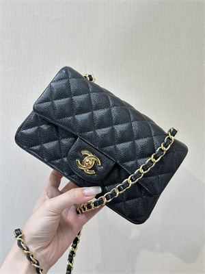 Ch*el mini classic flap bag grained calfskin gold tone metal black color 01116 top