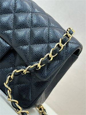 Ch*el mini classic flap bag grained calfskin gold tone metal black color 01116 top