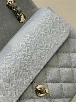 Ch*el small classic flap bag grained calfskin gold tone metal grey 01117 top