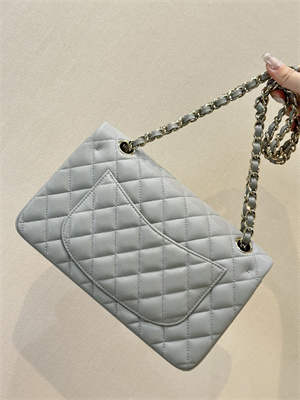 Ch*el small classic flap bag grained calfskin gold tone metal grey 01117 top