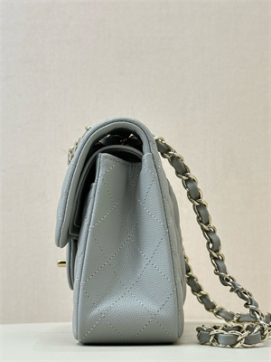 Ch*el small classic flap bag grained calfskin gold tone metal grey 01117 top