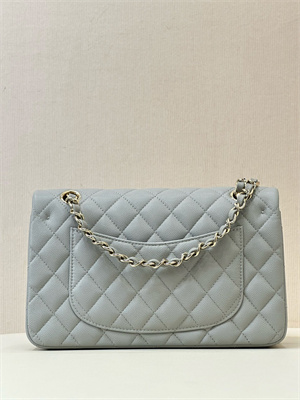 Ch*el small classic flap bag grained calfskin gold tone metal grey 01117 top