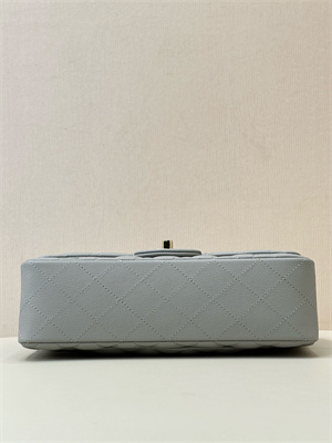 Ch*el small classic flap bag grained calfskin gold tone metal grey 01117 top