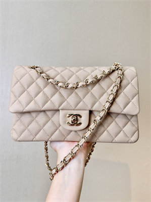 Ch*el medium classic flap bag grained calfskin gold tone metal chai 01112 top