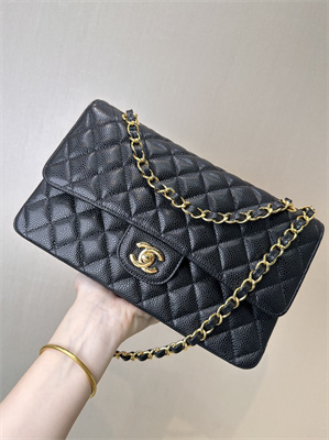 Ch*el medium classic flap bag grained calfskin gold tone metal black 01112 top